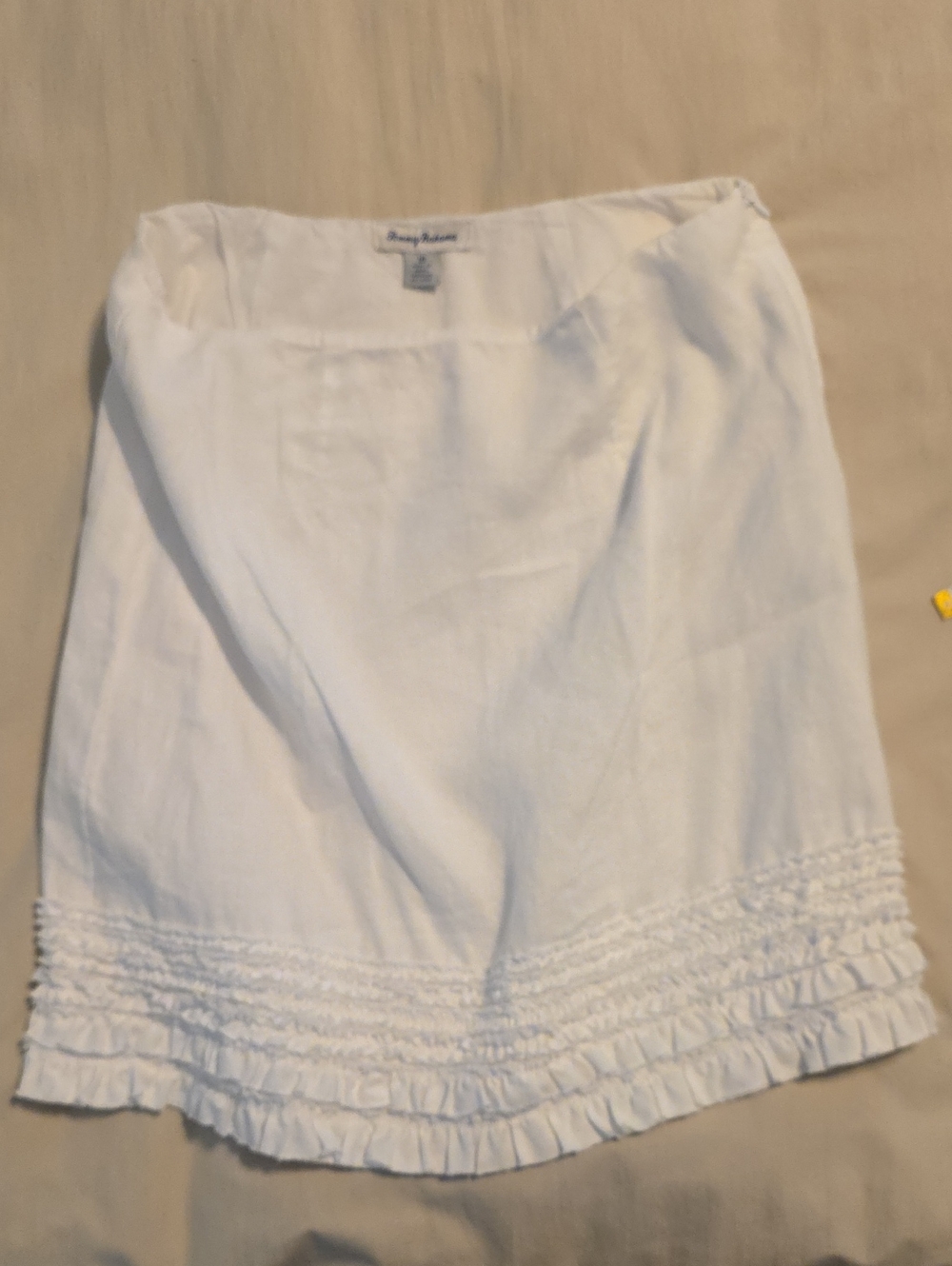 Tommy Bahama White Linen Ruffle-Hem Mini Skirt, Size 10